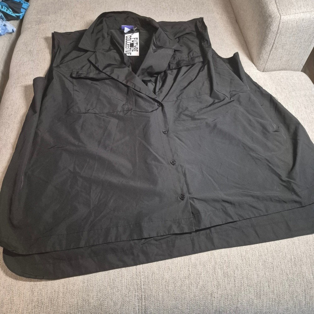 Future Collective Black Sleeveless Oversized Pleated Back Shirt Long
